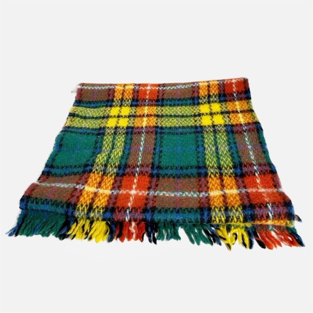 Vintage Unbranded Bright Multicolor Plaid 100% Wool Chunky Knit Scarf Fringe🧣
